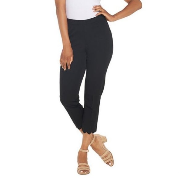 Isaac Mizrahi Pants - Isaac Mizrahi Stretch Crop Pants w/ Scallop Hem
